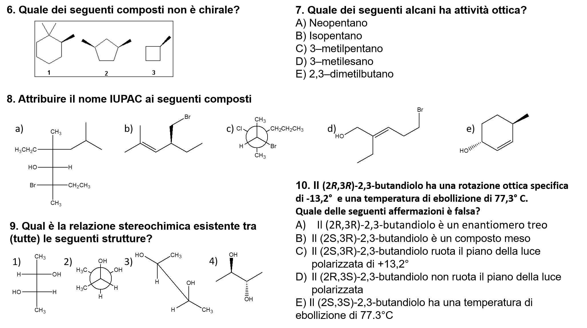 Ancora Esercizi su stereochimica e alcheni | Chimica Organica-DiSTABiF