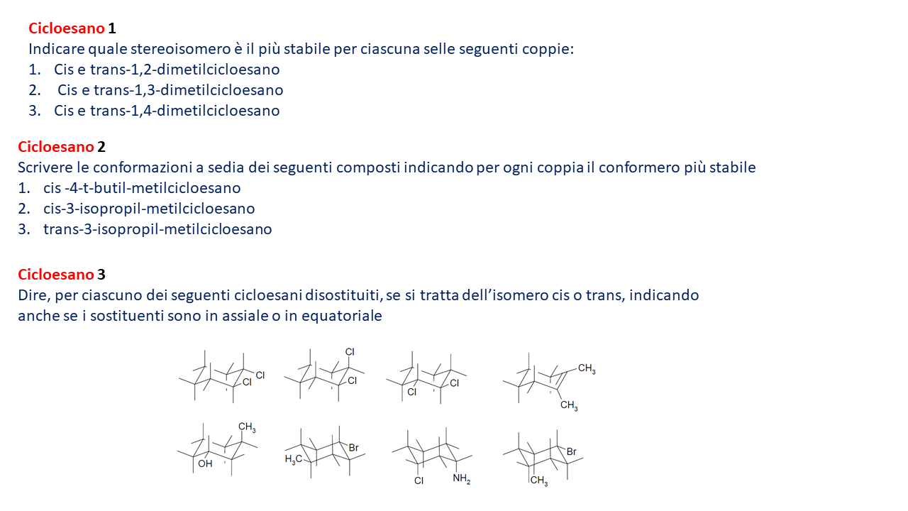 Analisi conformazionale e cicloesano: esercizi | Chimica Organica-DiSTABiF